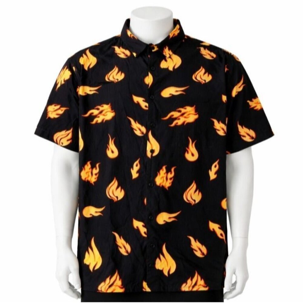T&C Surf Designs Town & Country Flame Print Rayon Short Sleeve Shirt Large L